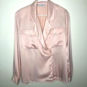 JH Collectibles| Soft Pink Satin Blouse| Long Sleeve| Blazer|